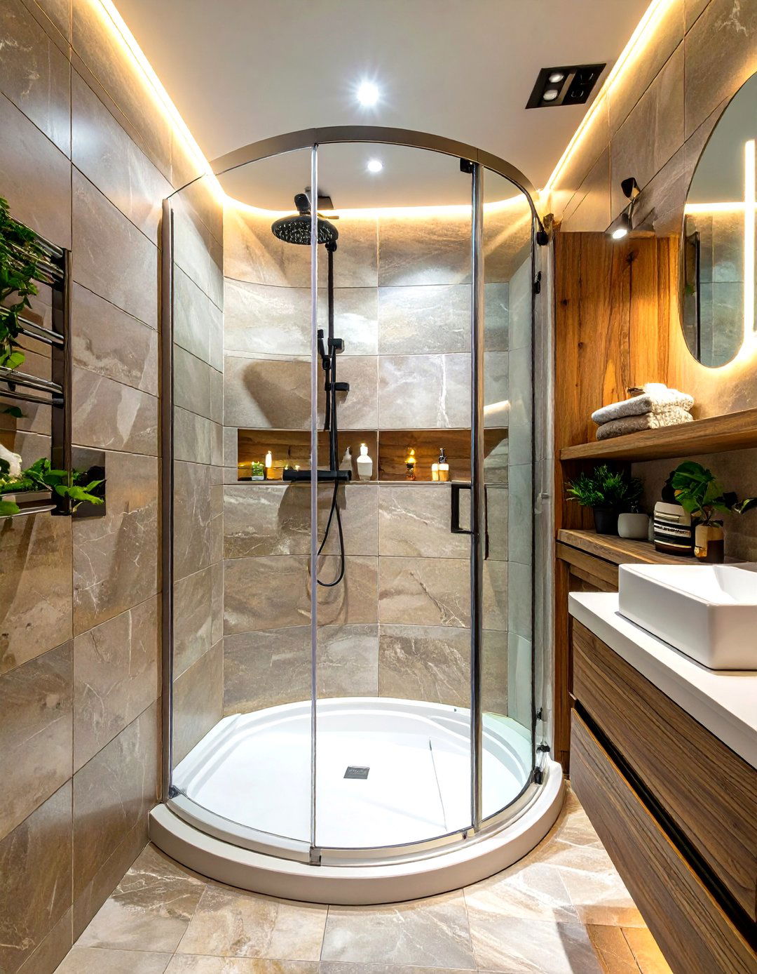 The Compact Corner Shower Solution - 30 doorless walk-in shower ideas