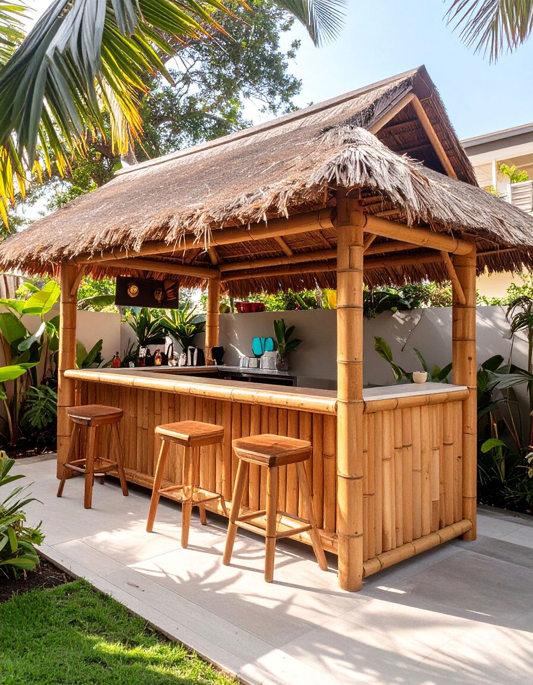 The Compact Corner Tiki Bar - 30 backyard tiki bar ideas