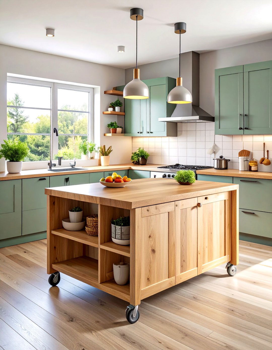The Compact Kitchen Island on Wheels - 30 kitchen layout ideas with island