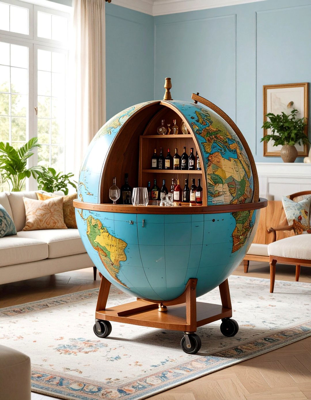 The Compact Rolling Globe Bar - 30 living room bar ideas