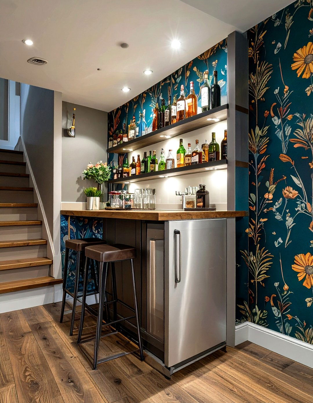 The Compact Under Stairs Bar Nook - 30 basement ideas with bar