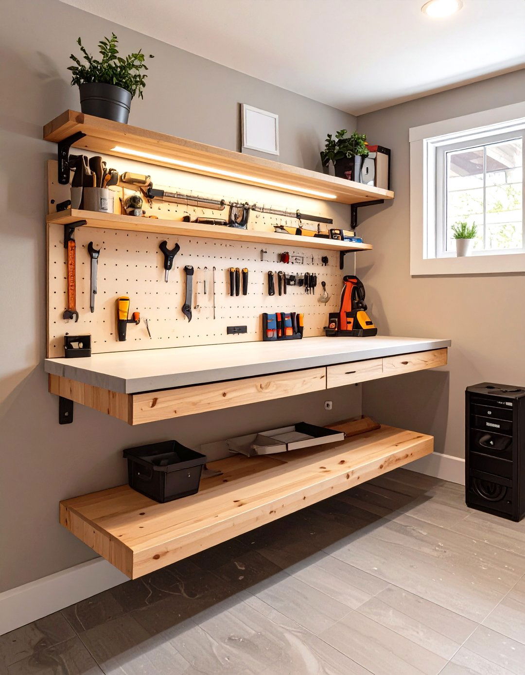 The Compact Wall Mounted Garage Workbench - 30 garage work bench ideas