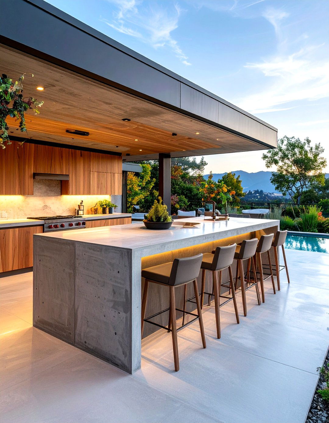 The Concrete Bar Height Counter Overlooking a View - 30 backyard concrete ideas