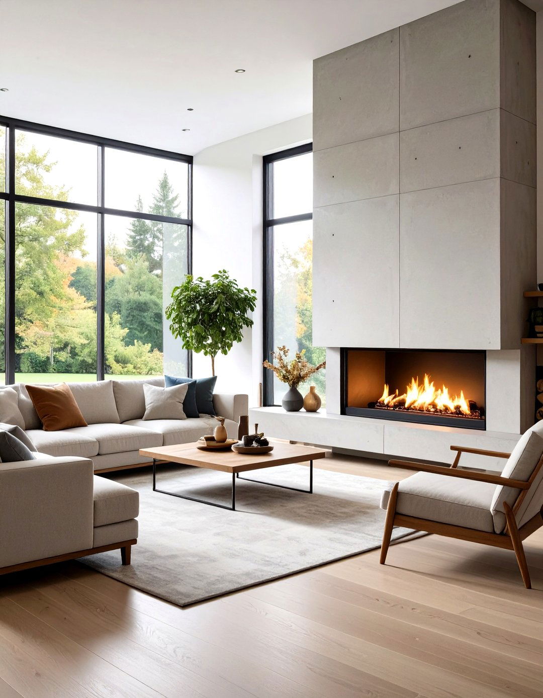 The Concrete Finish Living Room Corner Fireplace - 30 living room corner fireplace ideas