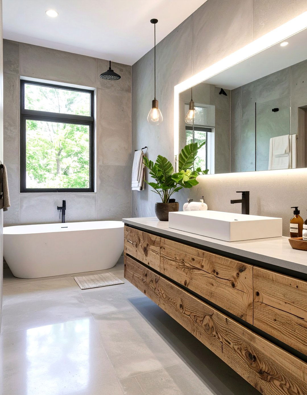 The Concrete Finish Master Bathroom - 30 luxury modern luxury master bathroom ideas