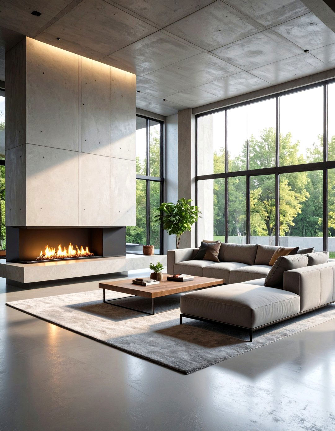 The Concrete Fireplace For An Urban Feel - 30 living room with fireplace ideas