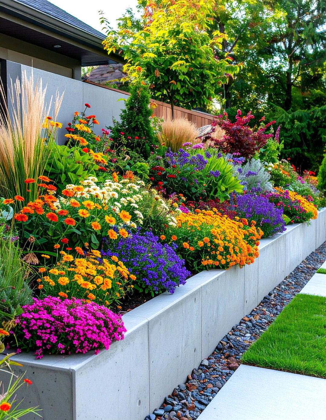 The Concrete Retaining Wall with Built In Planters - 30 backyard concrete ideas