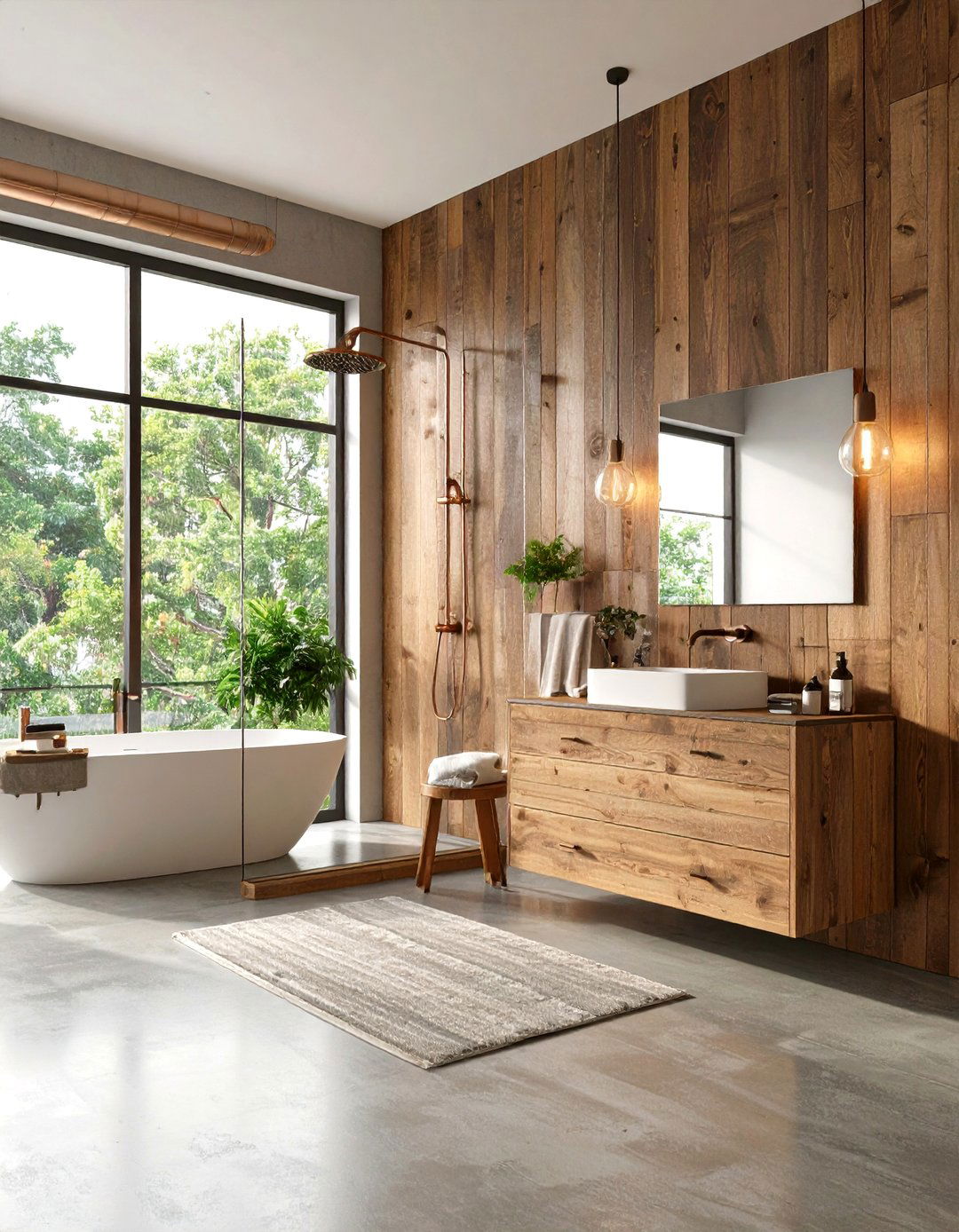 The Concrete and Wood Industrial Bathroom - 30 earthy bathroom ideas