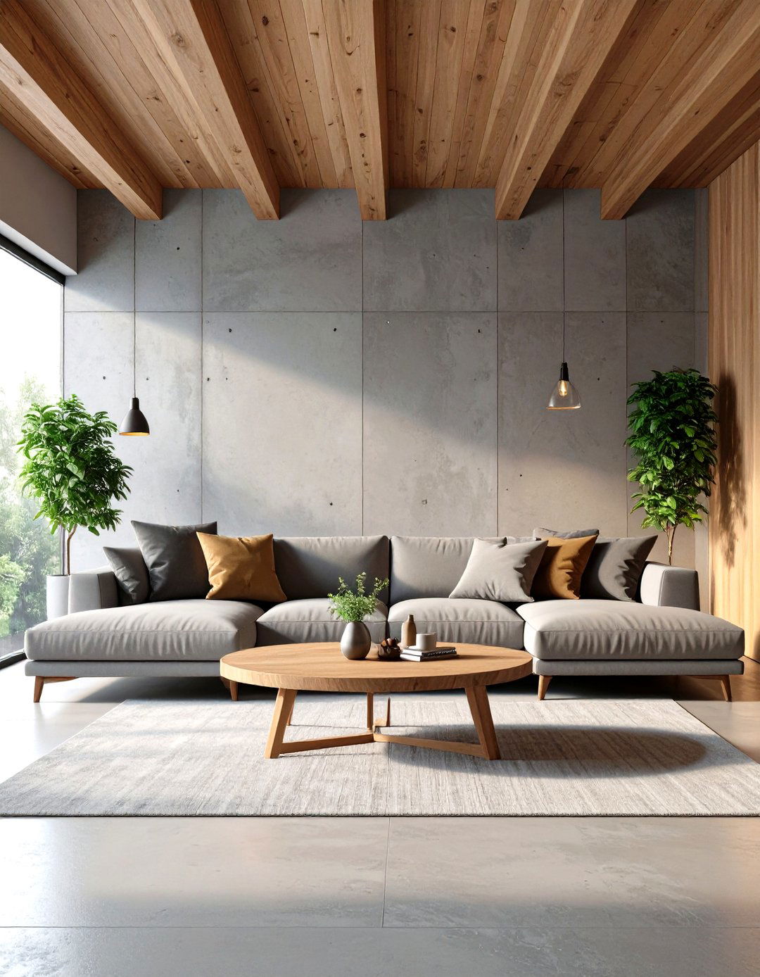 The Concrete and Wood Living Room - 30 living room modern ideas