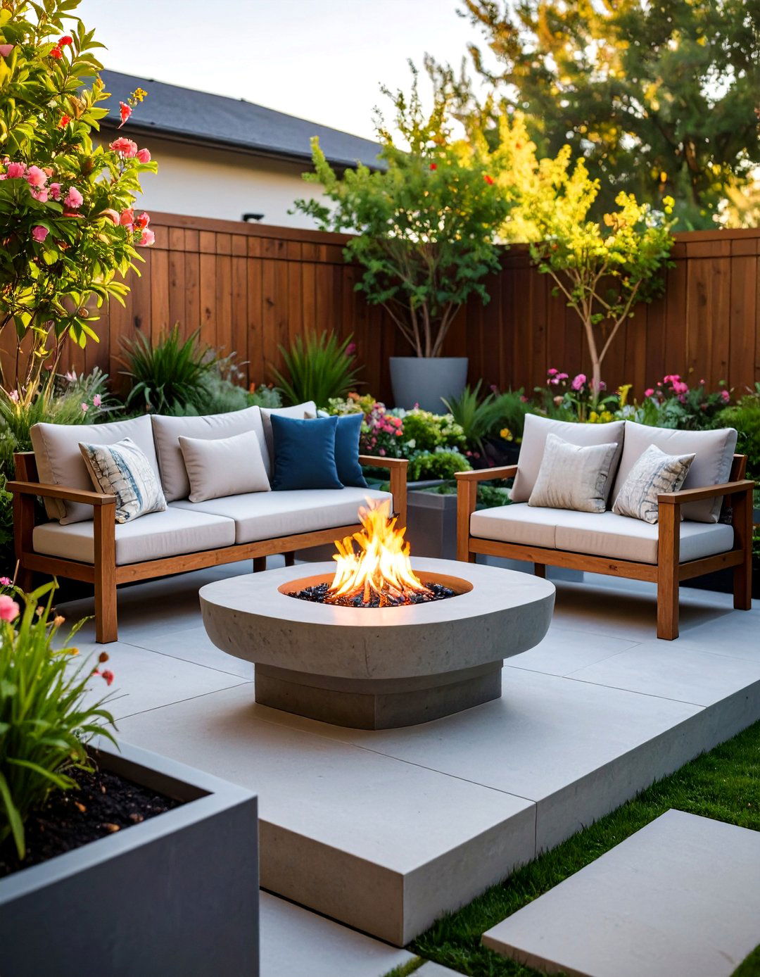 The Contemporary Courtyard with a Fire Table - 30 backyard landscape ideas