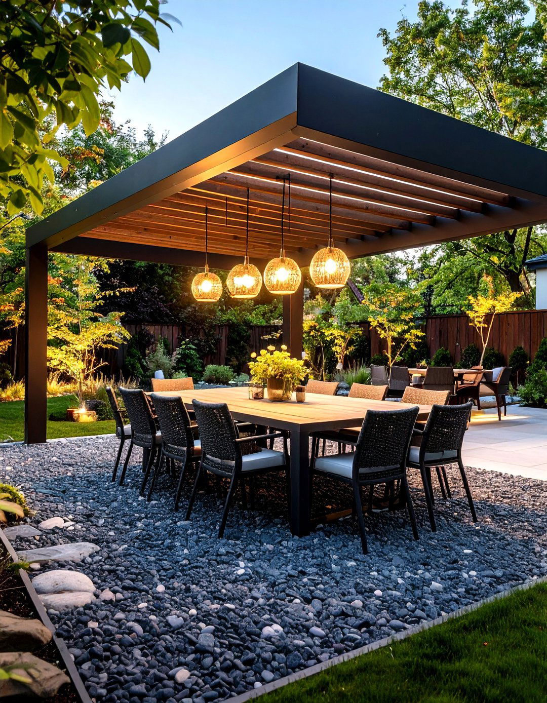 The Contemporary Dining Area on Gravel - 30 gravel backyard ideas
