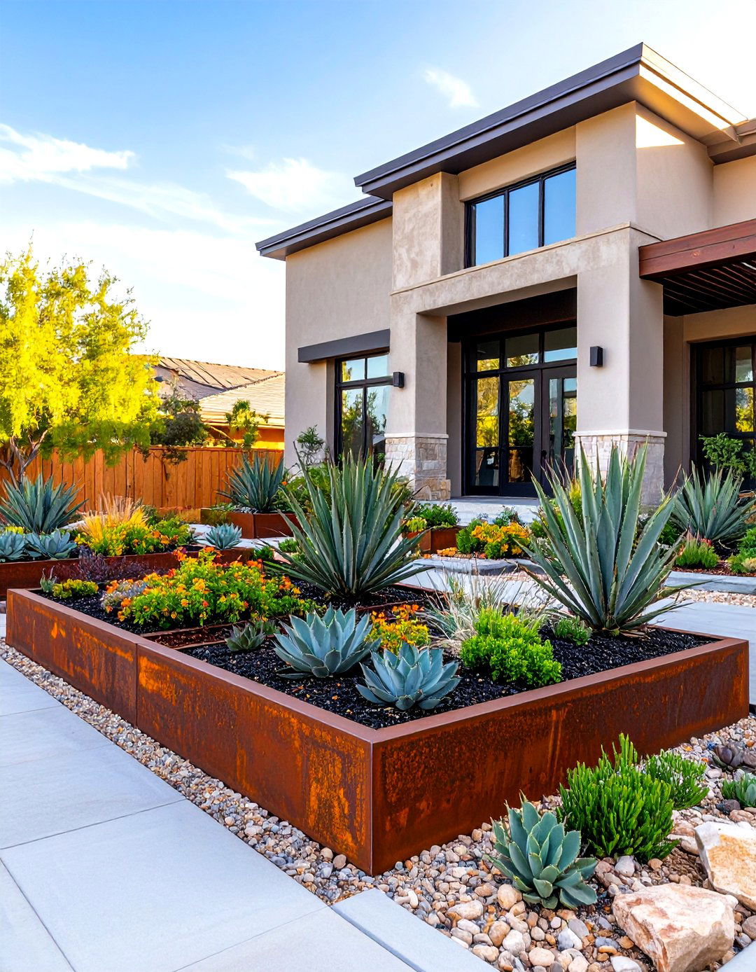 The Contemporary Steel Planter Design - 30 desert landscaping ideas