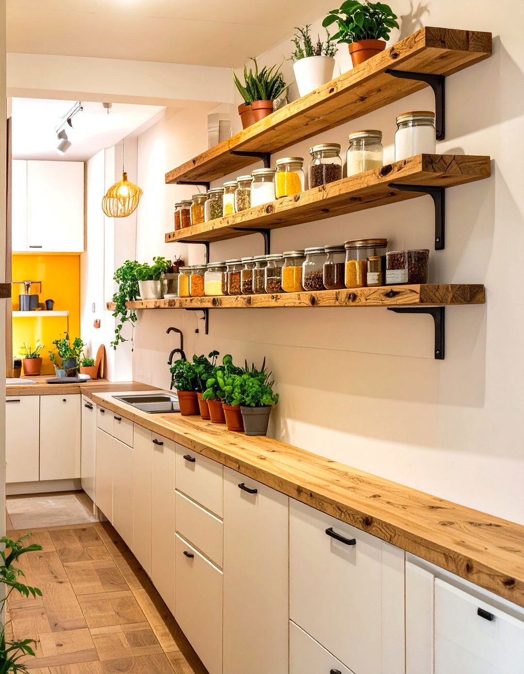 The Continuous Shelf Kitchen - 30 narrow kitchen ideas