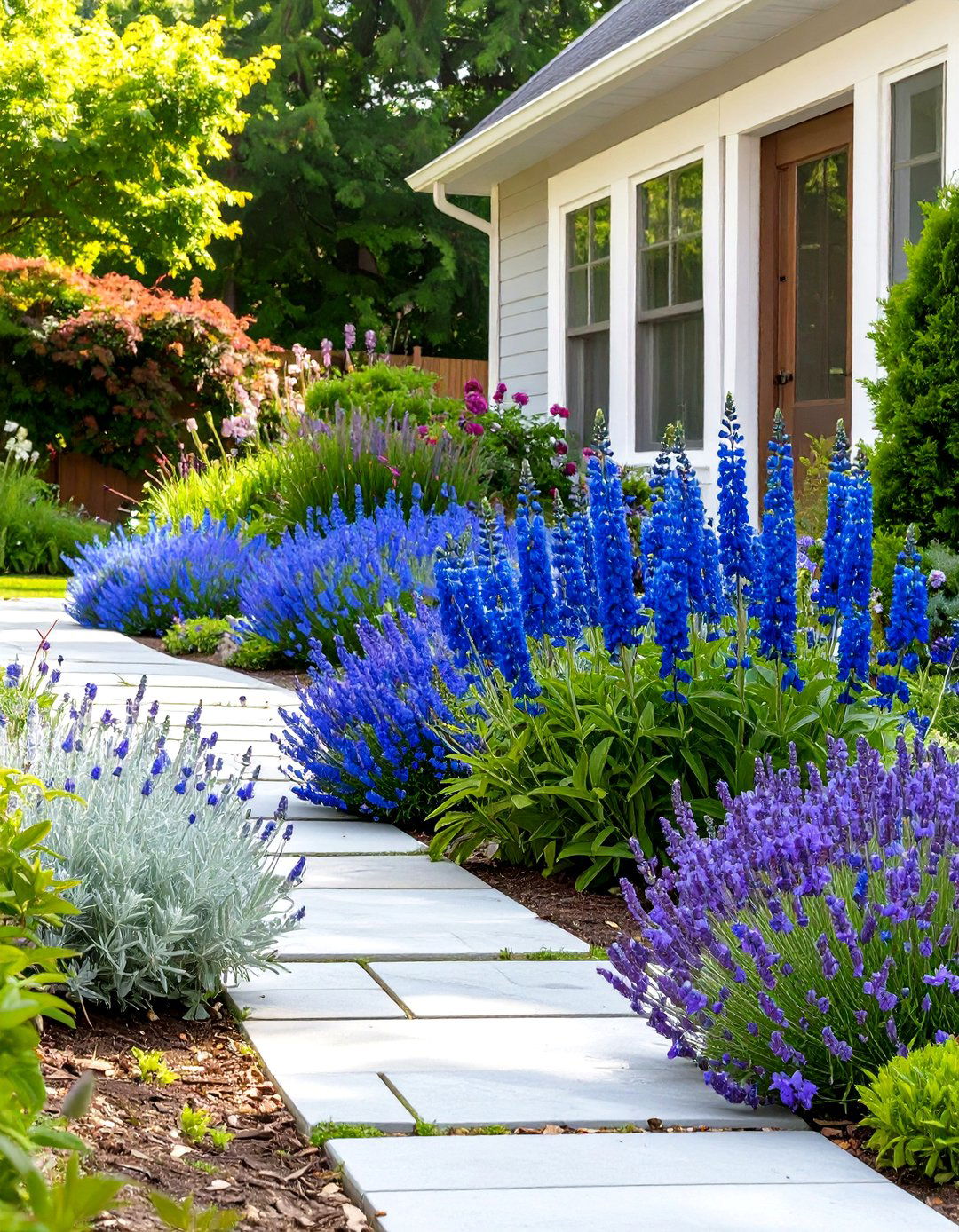 The Cool Toned Color Palette Garden - 30 front house full sun perennial garden designs