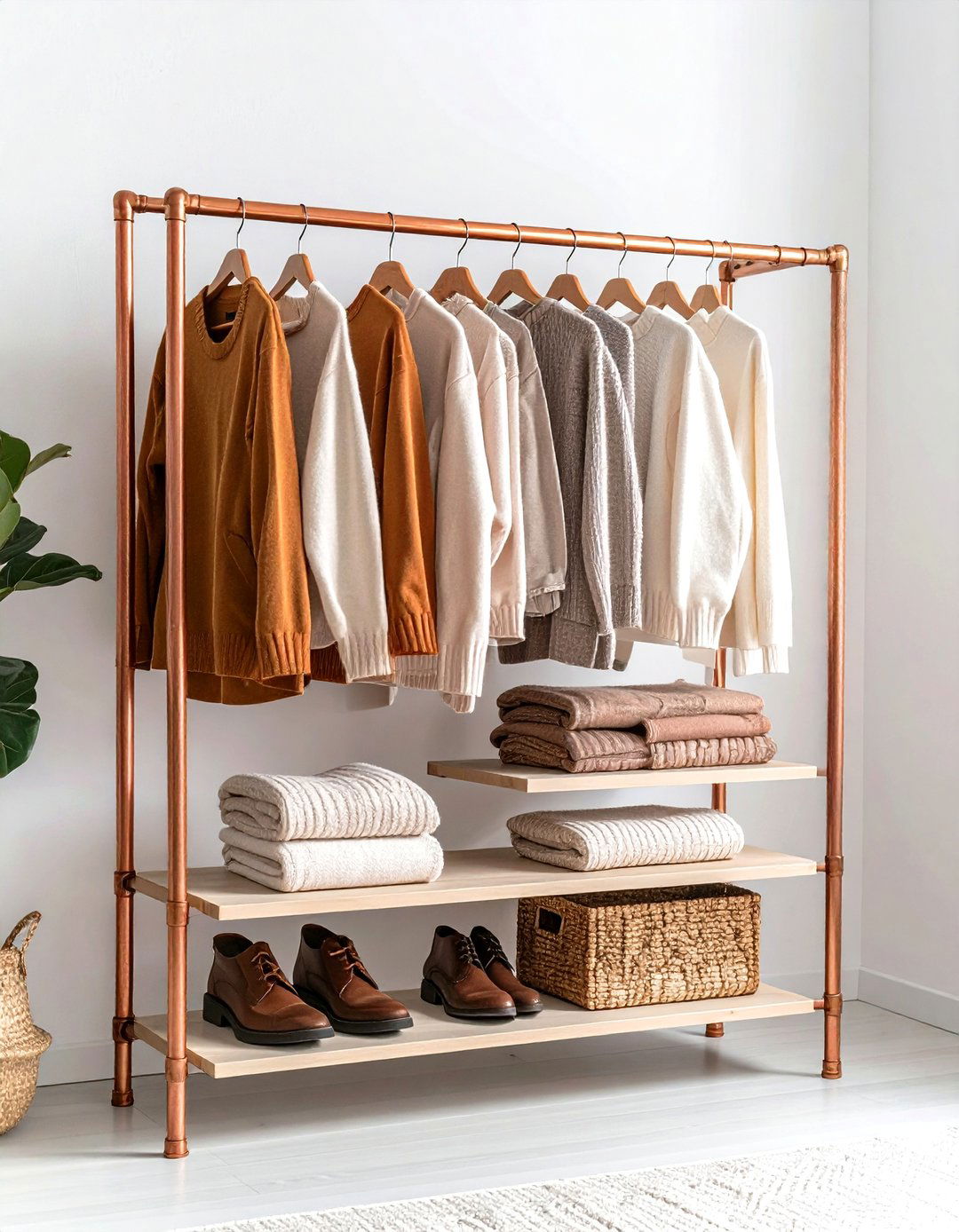 The Copper Pipe and Wood Shelf Unit - 30 diy closet organizer ideas