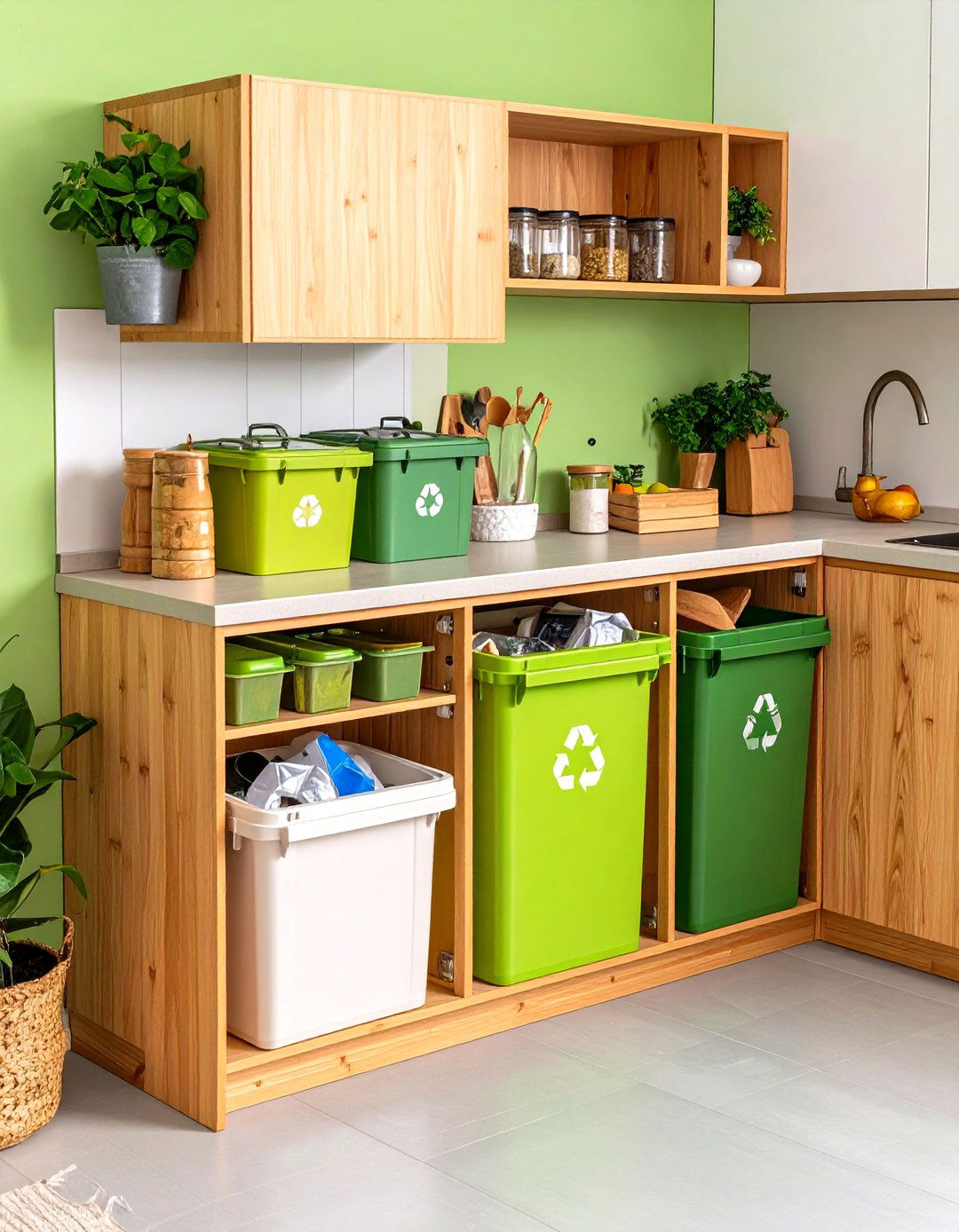 The Corner Cabinet with a Built In Recycle Center - 30 kitchen corner cabinet ideas