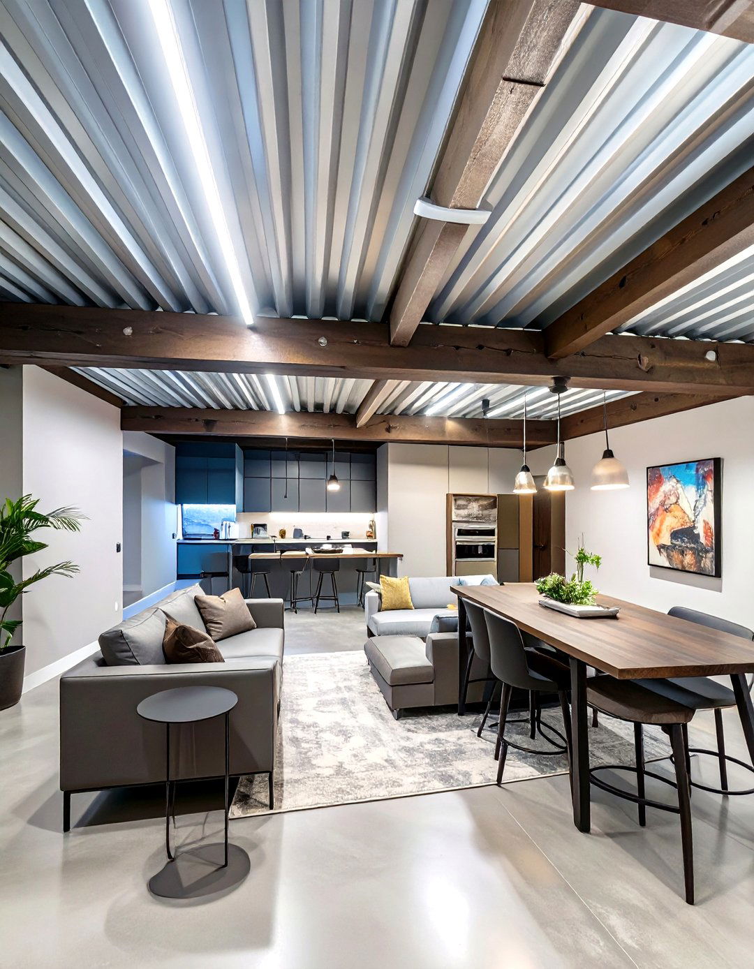 The Corrugated Metal Ceiling Panel - 30 cheap basement ceiling ideas
