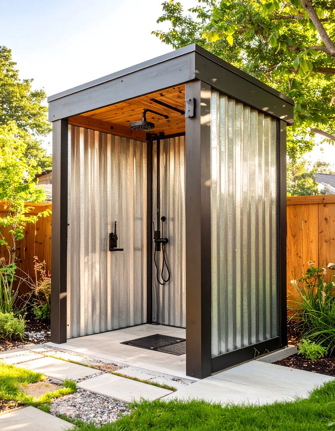 The Corrugated Metal Privacy Stall - 30 backyard outdoor shower ideas