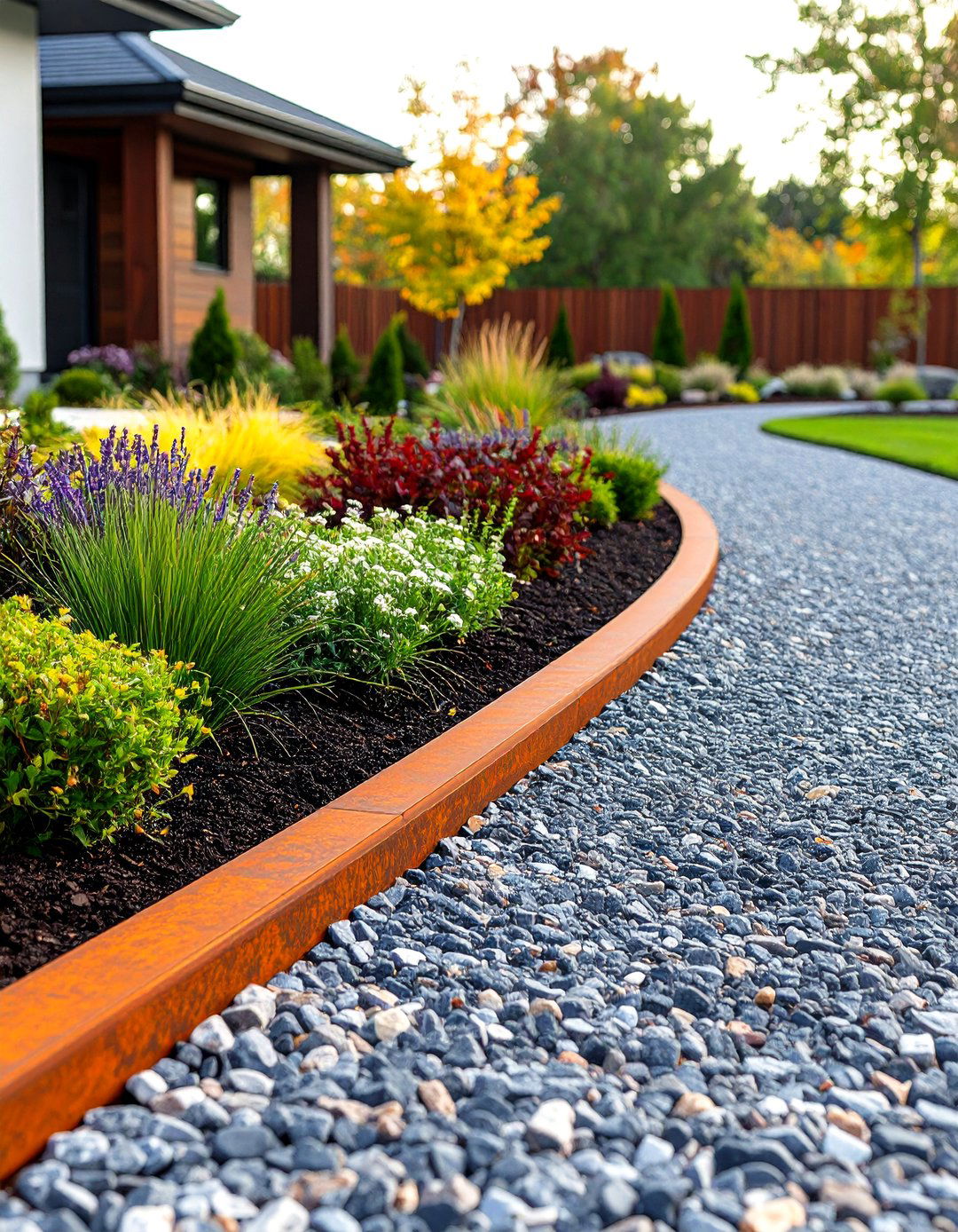 The Corten Steel Edge Driveway - 30 driveway landscape ideas