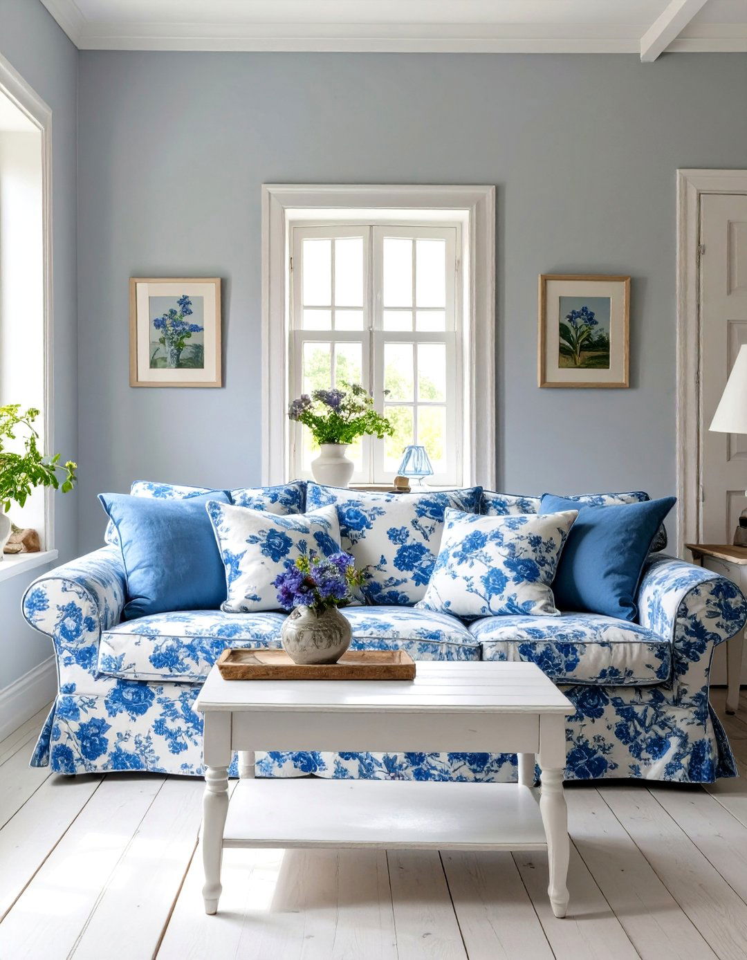 The Country Cottage Cornflower Blue and Light Grey Living Room - 30 blue and grey living room ideas