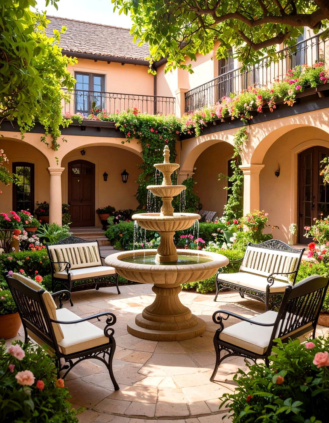 The Courtyard with a Central Fountain - 30 landscape ideas for front of house