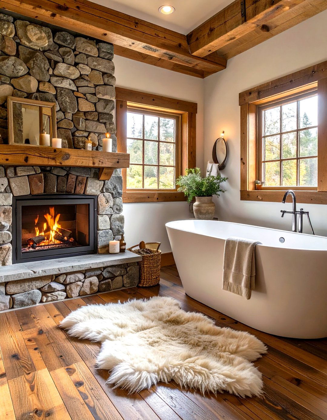 The Cozy Bathroom with a Fireplace - 30 farmhouse rustic bathroom ideas