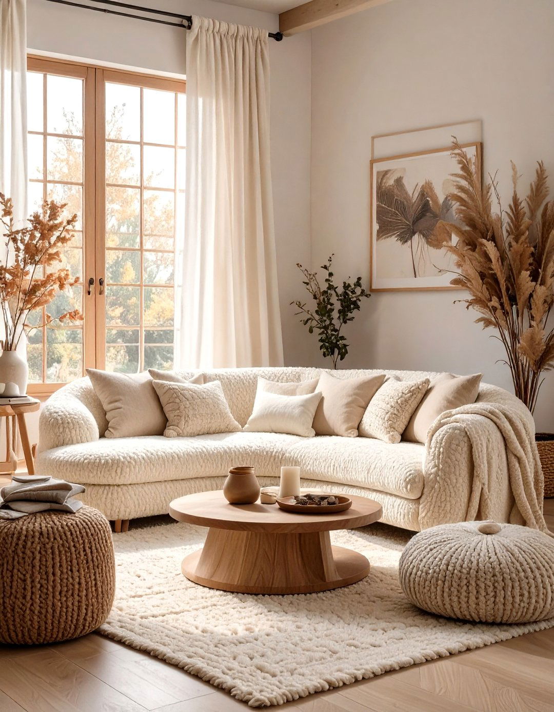 The Cozy Boucle Fabric Living Room - 30 ai mid-century living room ideas