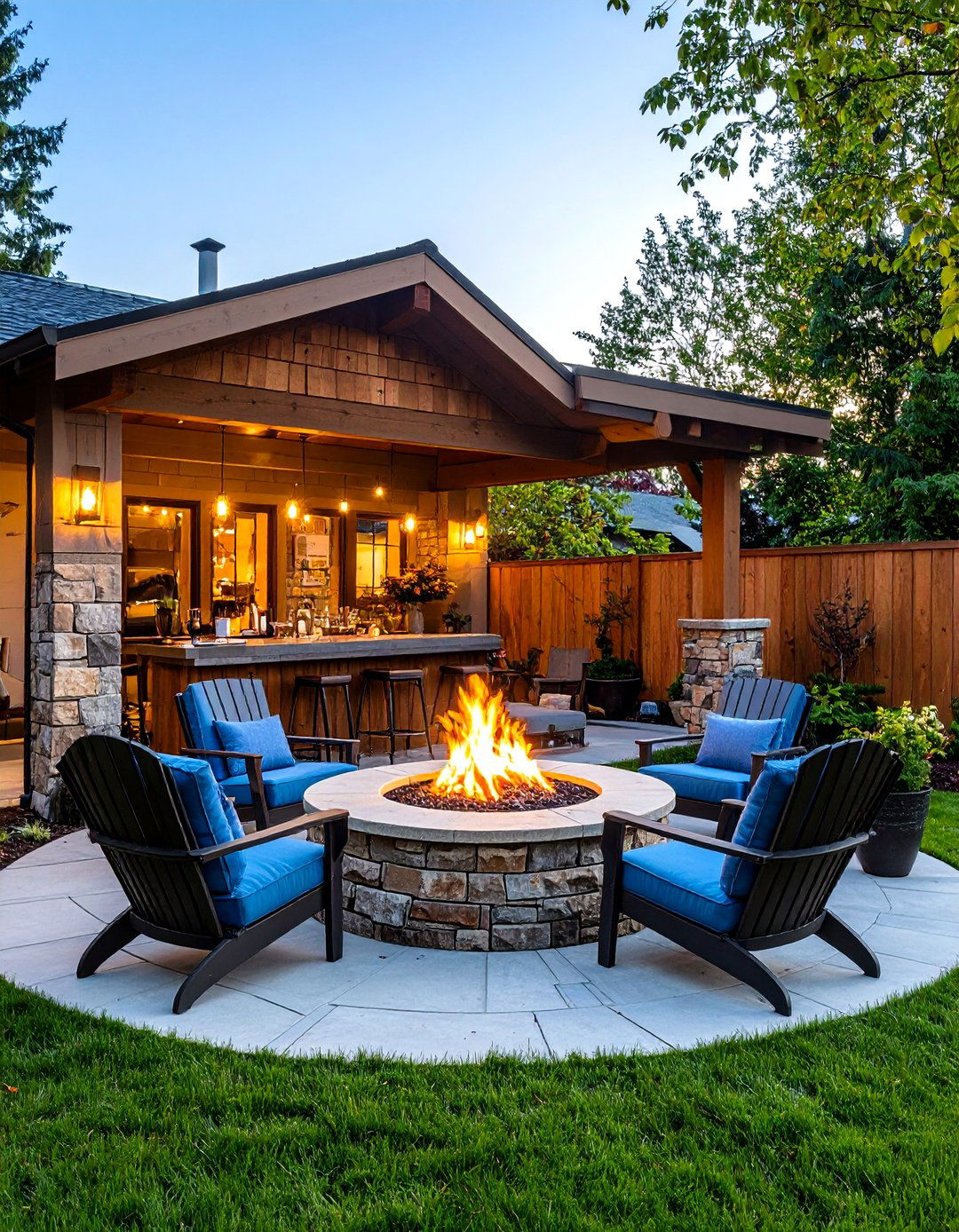 The Cozy Corner Fire Pit Bar - 30 backyard bar ideas