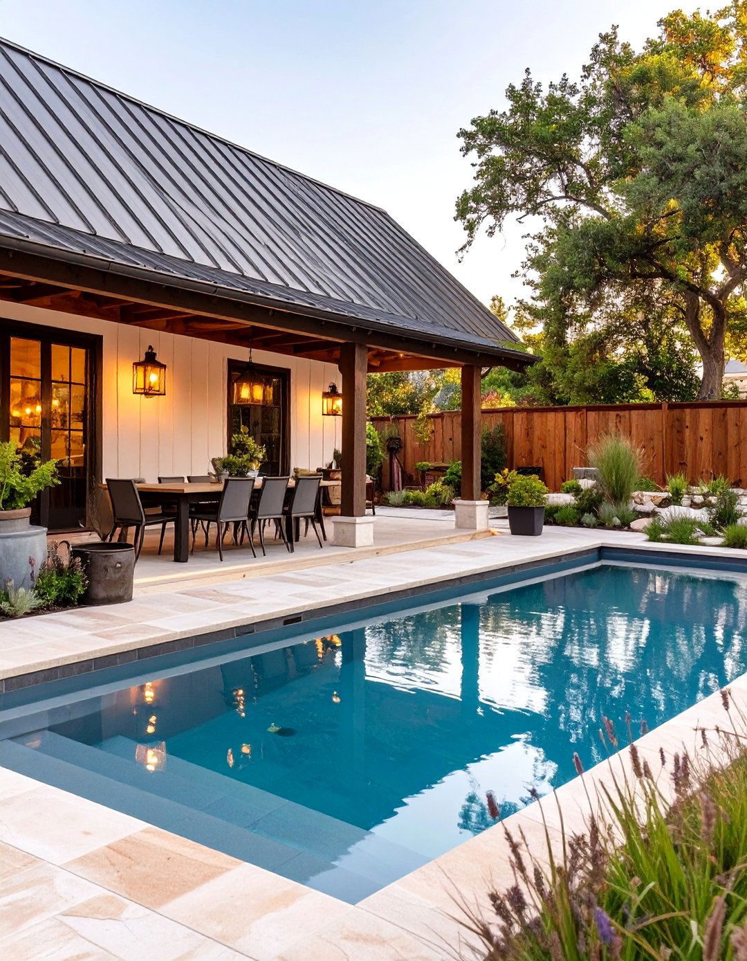 The Cozy Farmhouse Pool and Porch - 30 backyard pool landscaping ideas