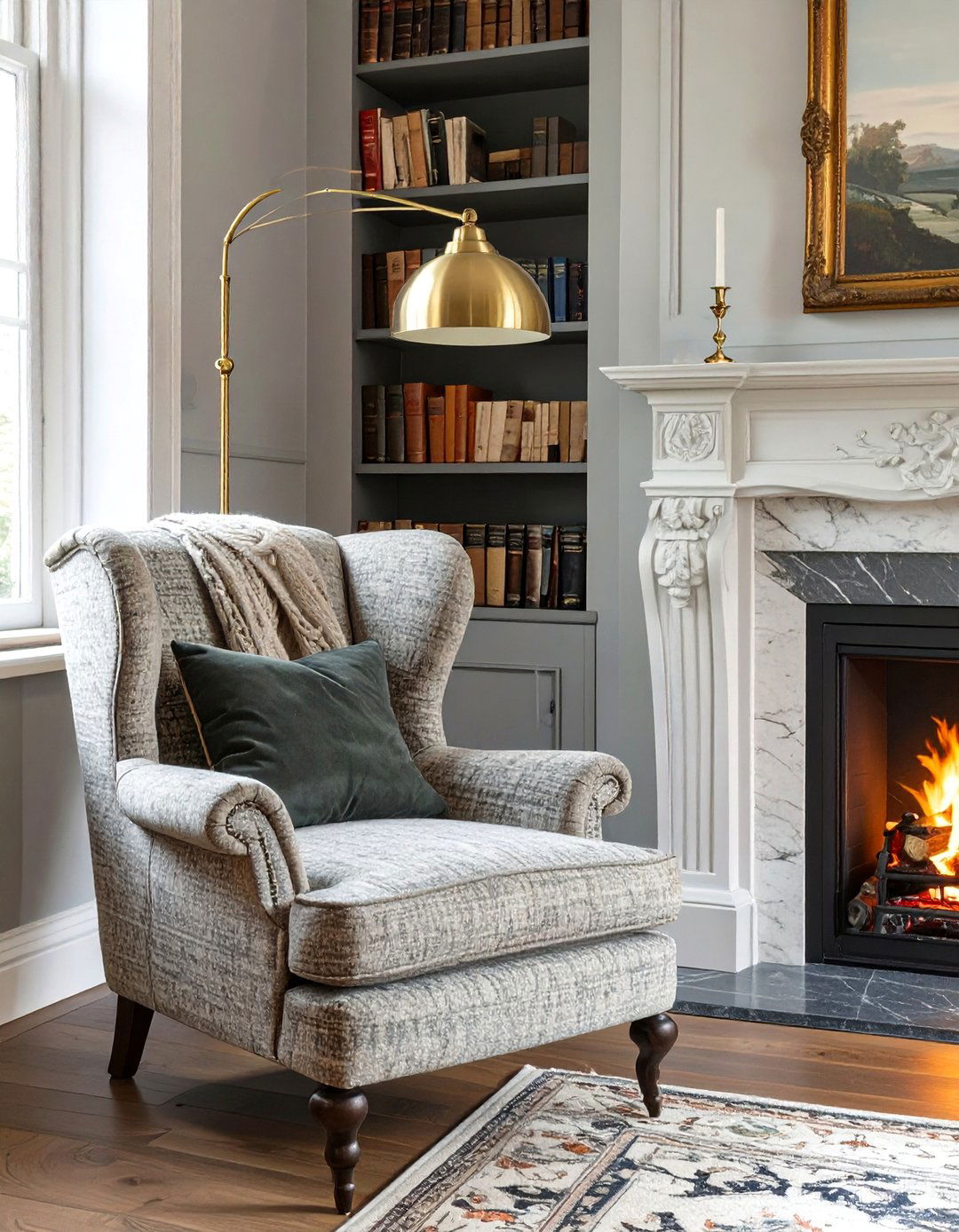 The Cozy Fireplace Reading Nook - 30 dark academia interior design ideas