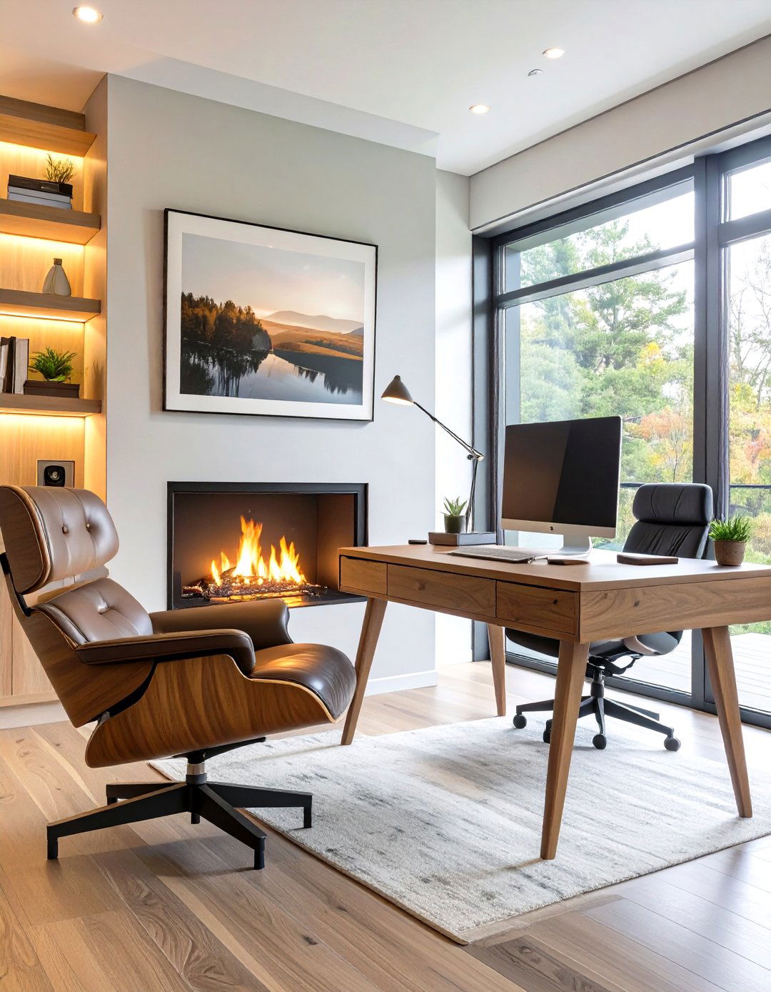 The Cozy Fireside Home Office - 30 luxury modern home office ideas