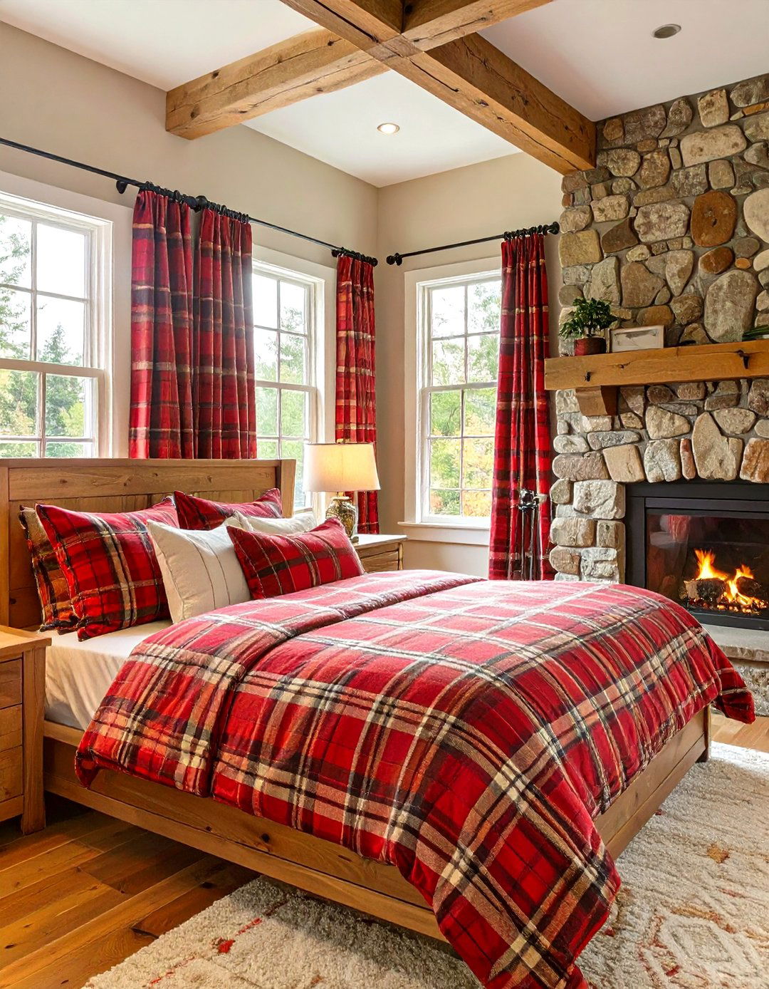 The Cozy Plaid Wrapped Bedroom - 30 cabin bedroom ideas