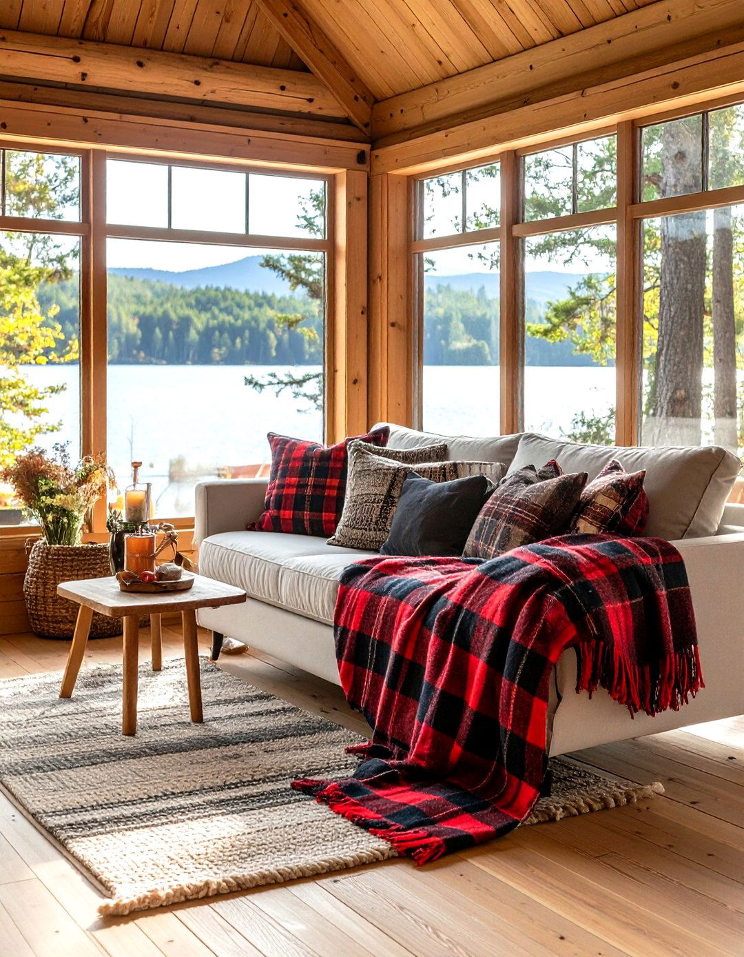 The Cozy Plaid and Flannel Textiles - 30 lake house decor ideas