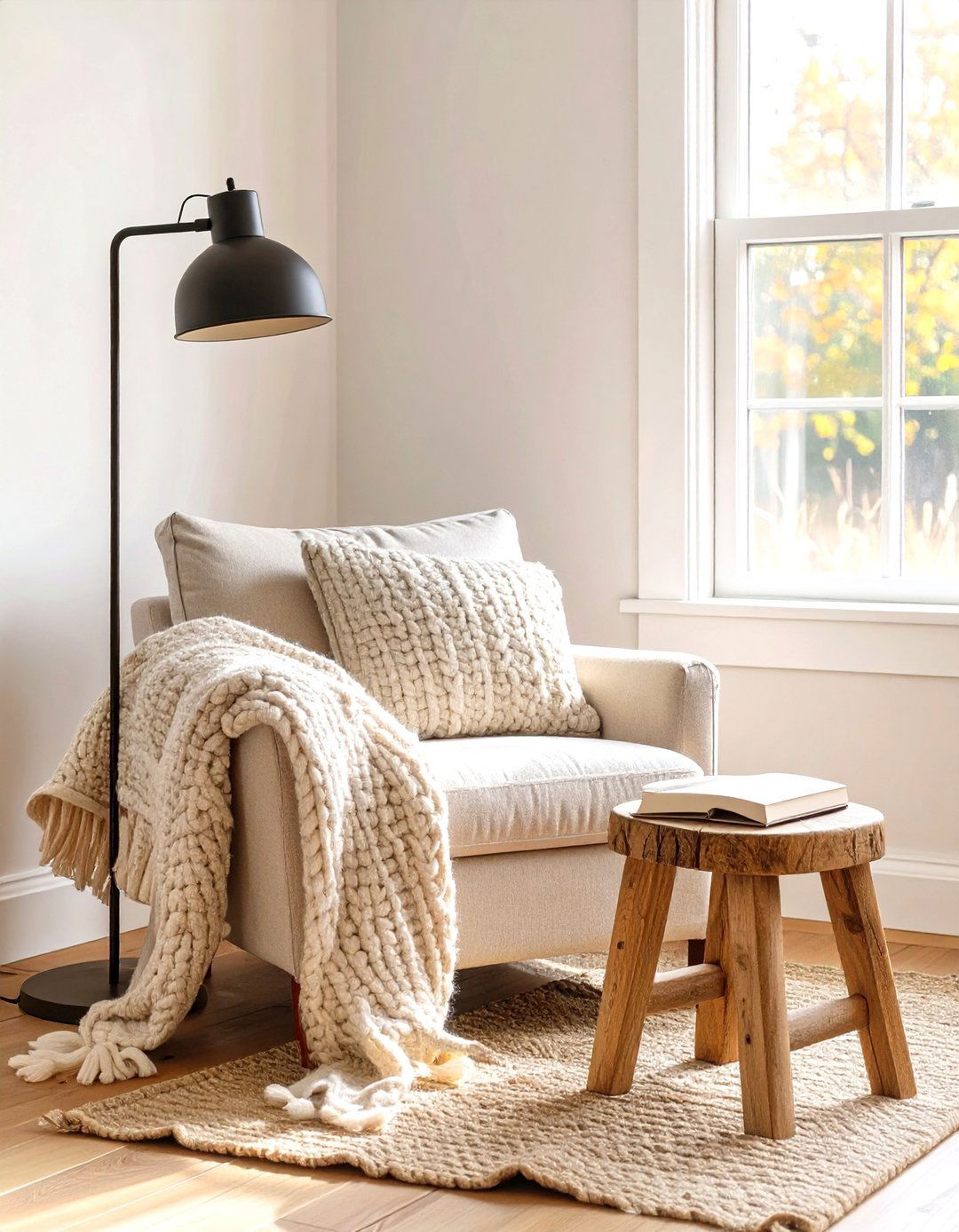The Cozy Reading Corner with a Slipcovered Chair - 30 modern farmhouse interior design ideas