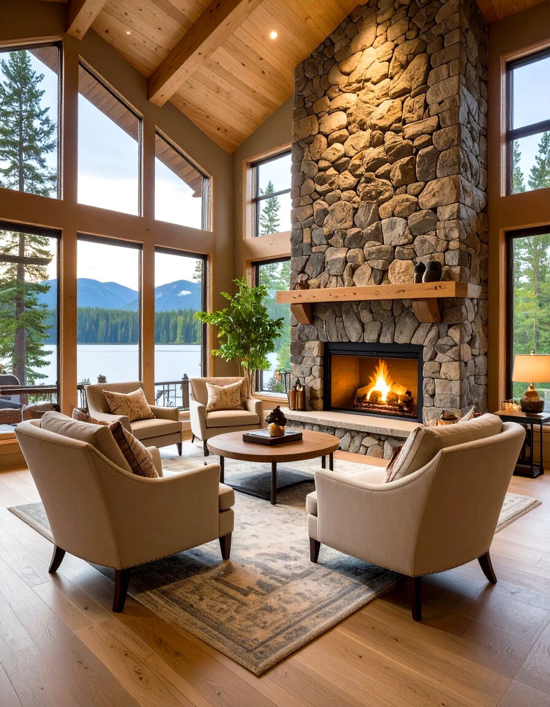 The Cozy Stone Fireplace Focal Point - 30 lake house decor ideas