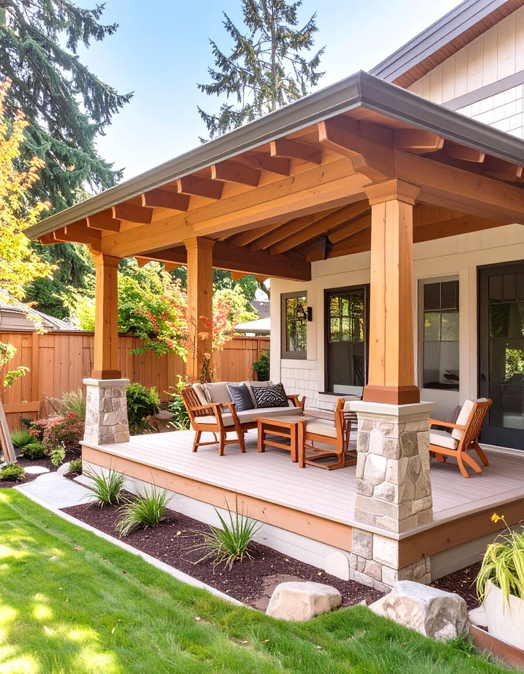 The Craftsman Style Covered Porch - 30 deck ideas with roof