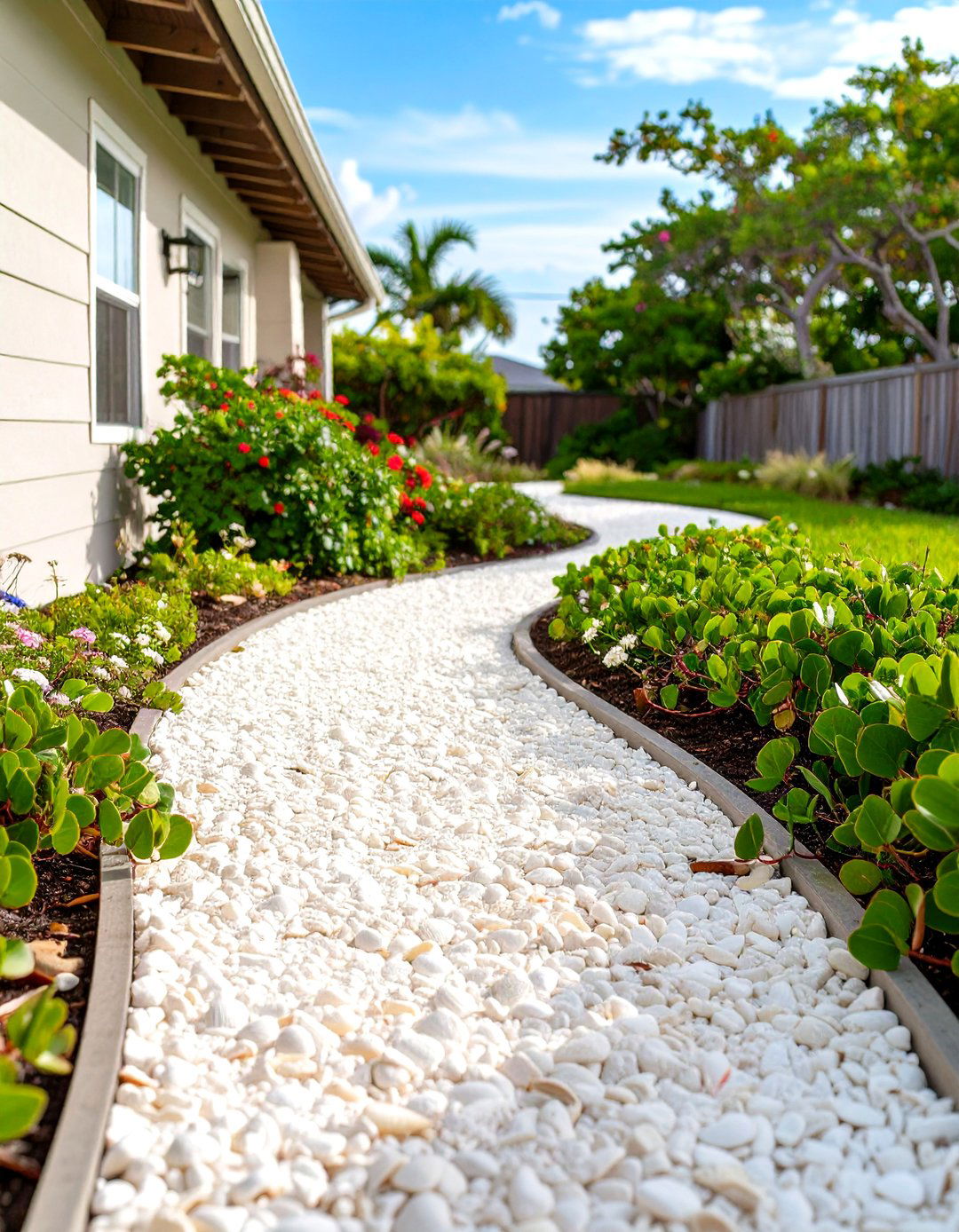 The Crushed Shell Coastal Path - 30 curb appeal florida front yard landscaping ideas