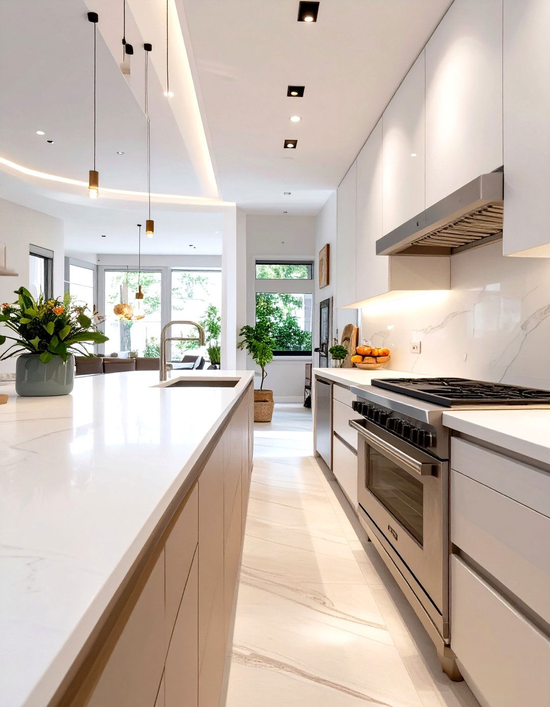 The Curved Edge Countertop Kitchen - 30 narrow kitchen ideas