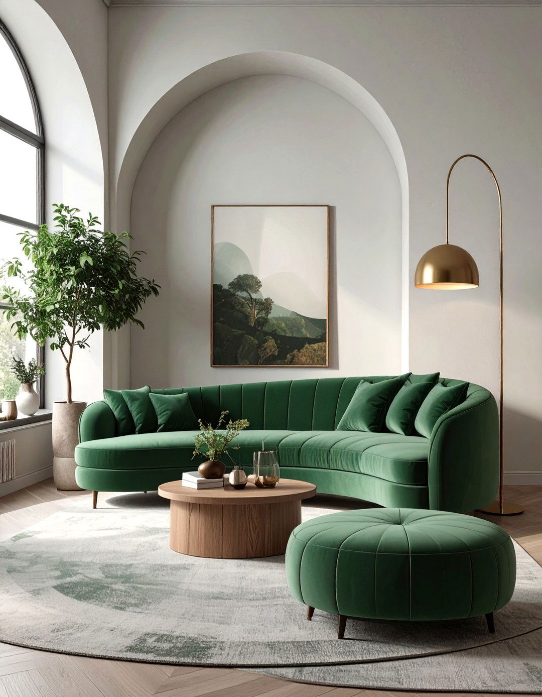 The Curved Furniture Living Room - 30 dark green sofa living room ideas