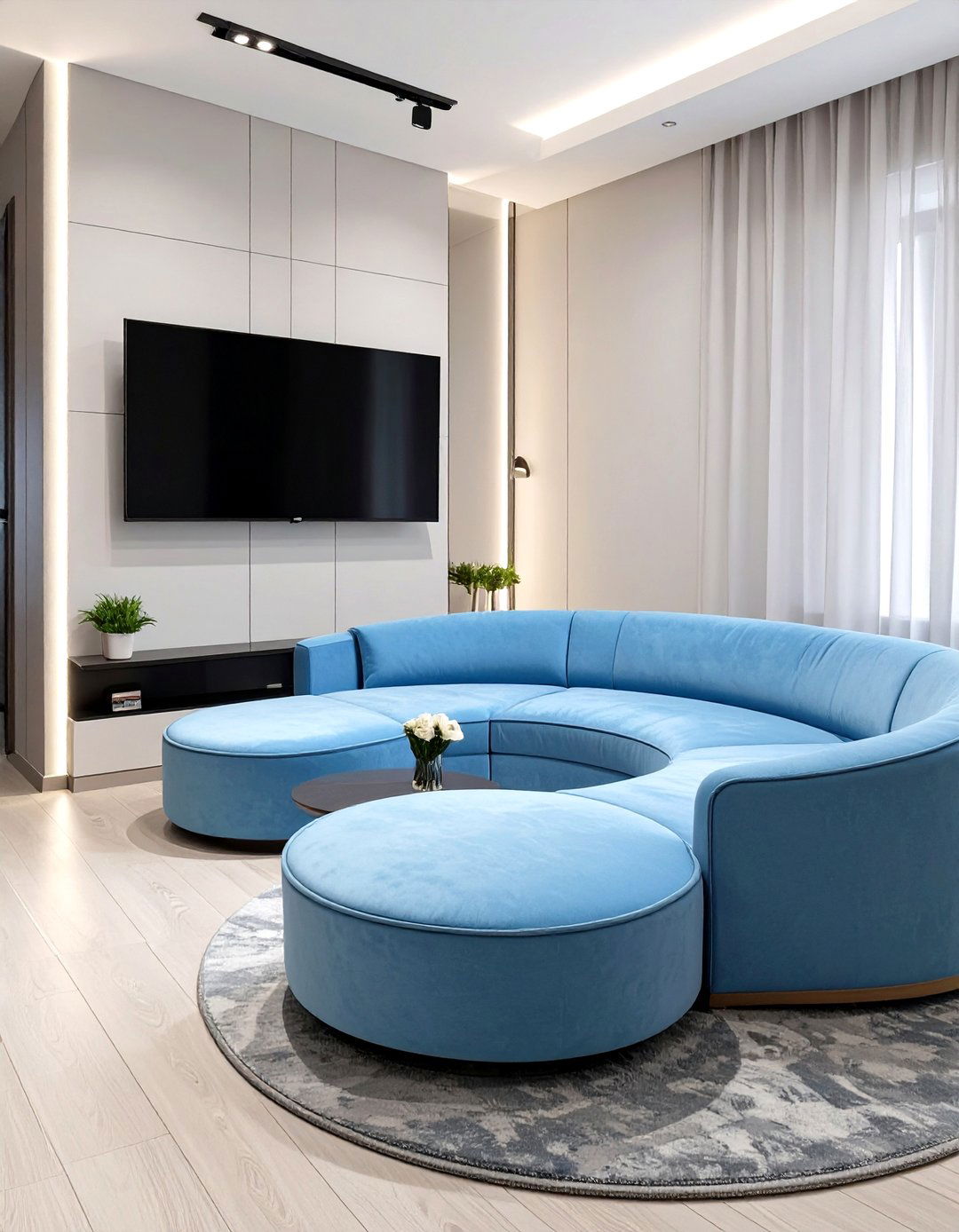 The Curved Sofa Solution - 30 narrow living room ideas with tv