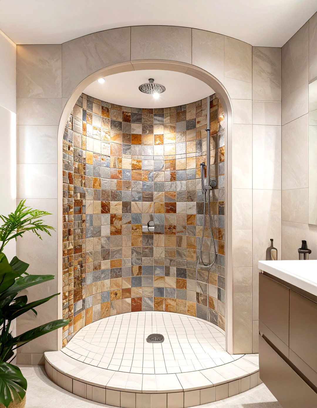 The Curved Wall Entrance - 30 doorless walk-in shower ideas