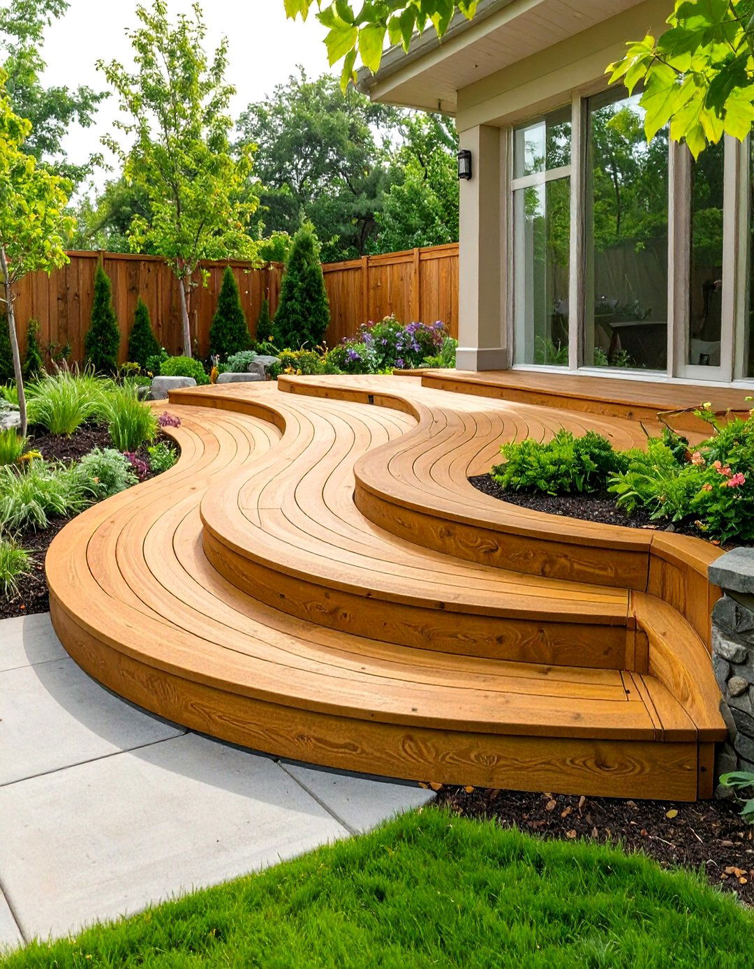 The Curved and Flowing Backyard Deck - 30 deck ideas for backyard