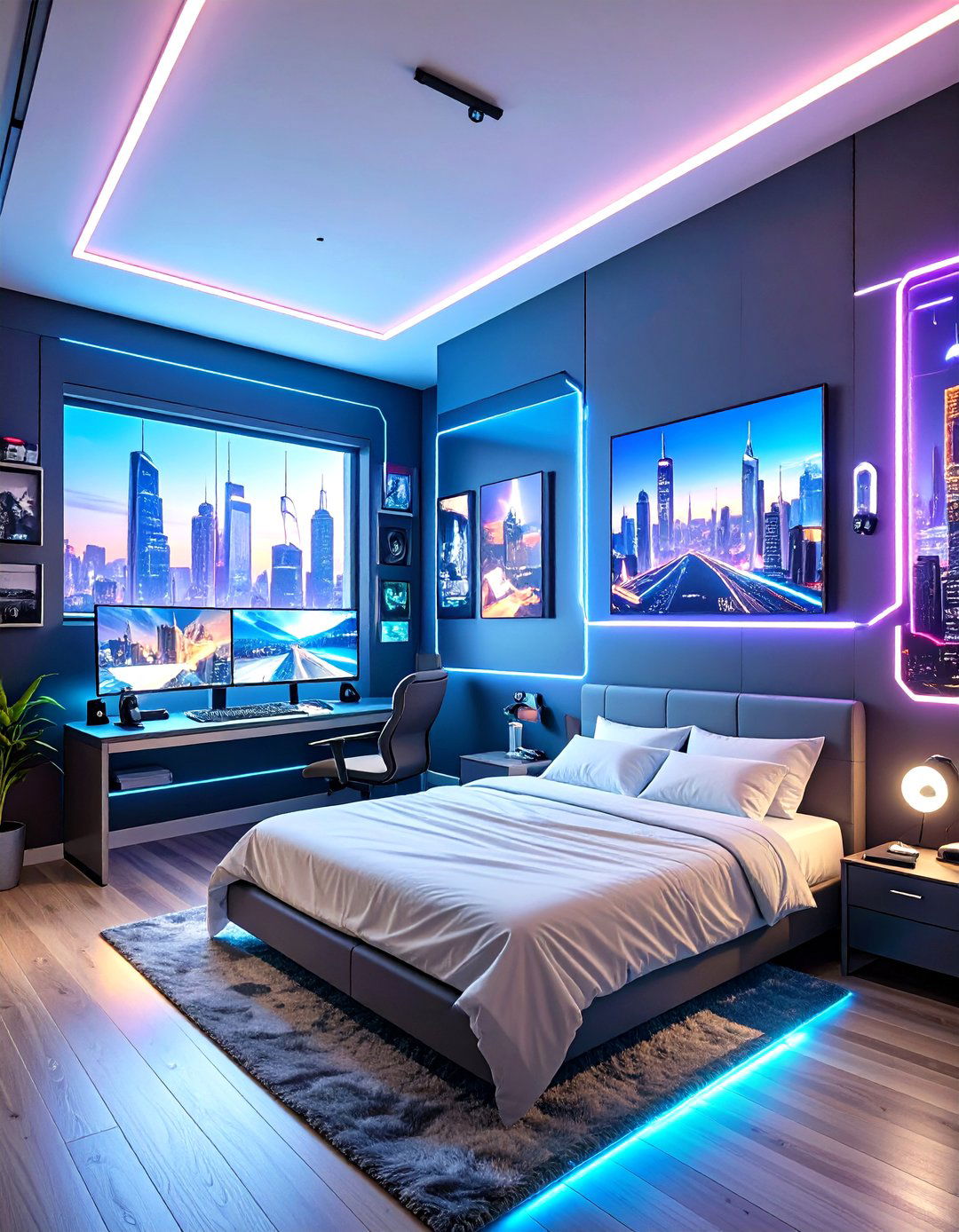The Cyberpunk Cityscape Bedroom - 30 gaming bedroom ideas