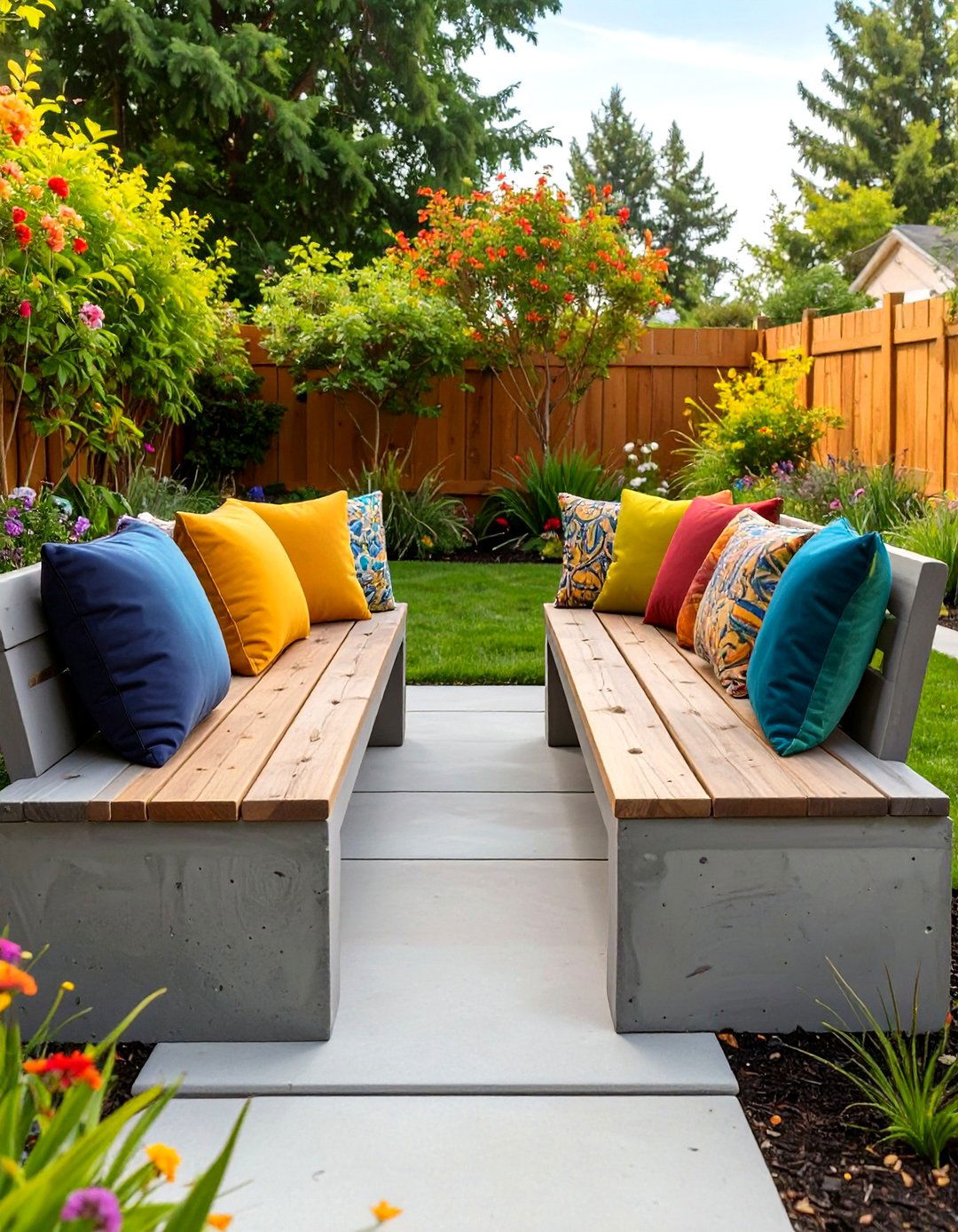 The DIY Cinder Block Bench Hub - 30 backyard patio ideas on a budget
