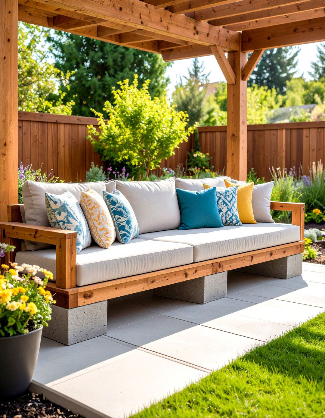 The DIY Cinder Block Bench - 30 inexpensive landscaping ideas