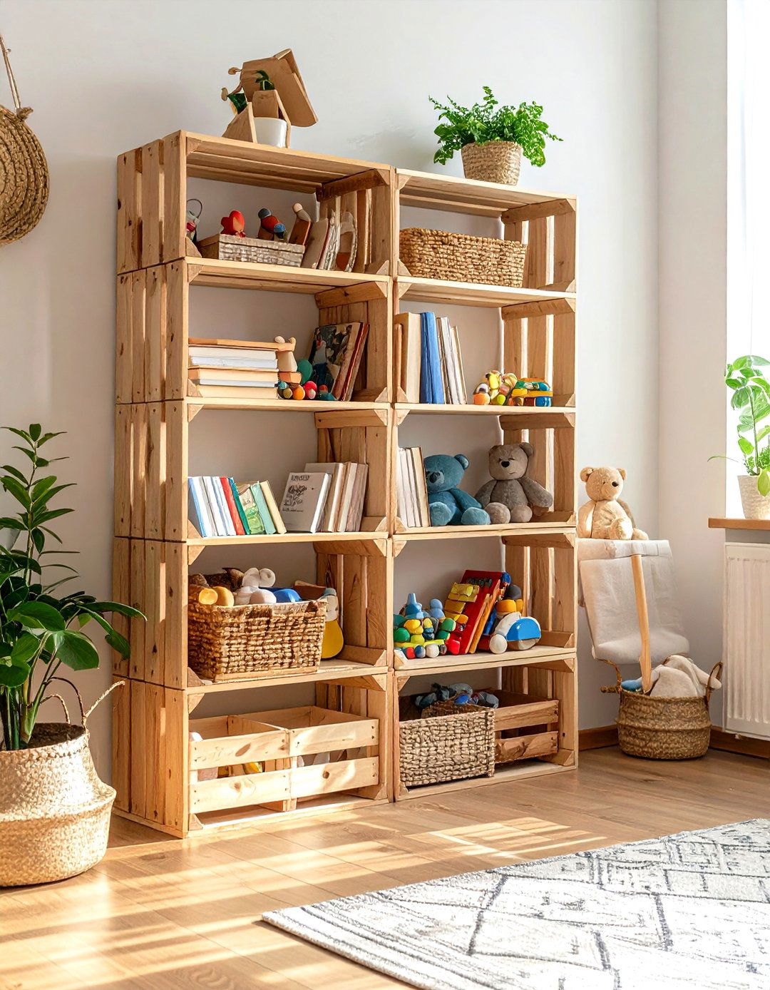 The DIY Crate Shelving Unit - 30 living room toy storage ideas