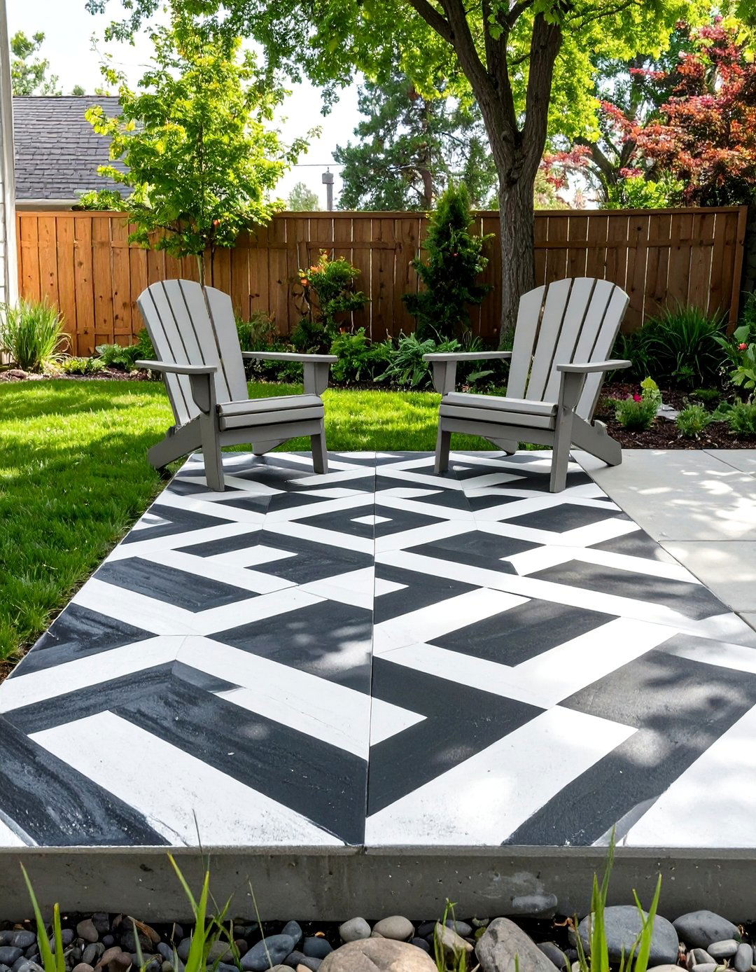 The DIY Painted Concrete Rug - 30 backyard patio ideas on a budget