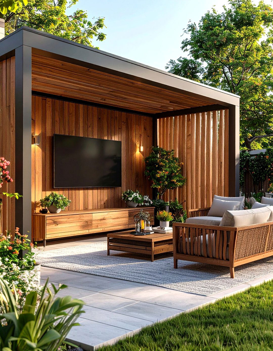 The DIY Privacy Screen TV Wall - 30 diy outdoor tv ideas