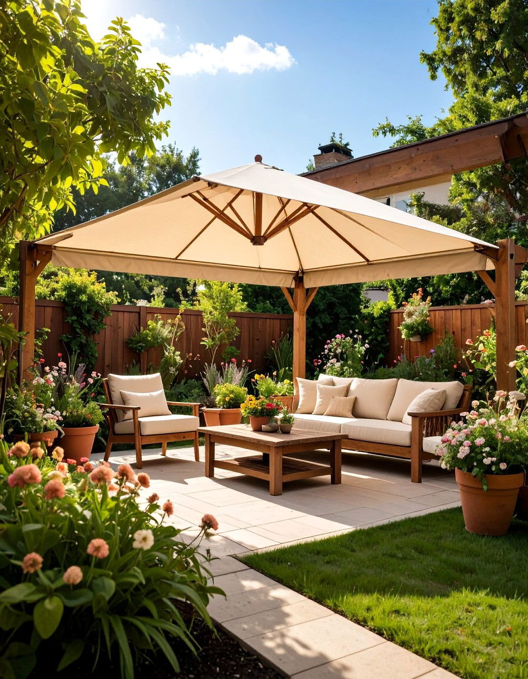 The DIY Rustic Wood and Fabric Awning - 30 backyard awning ideas