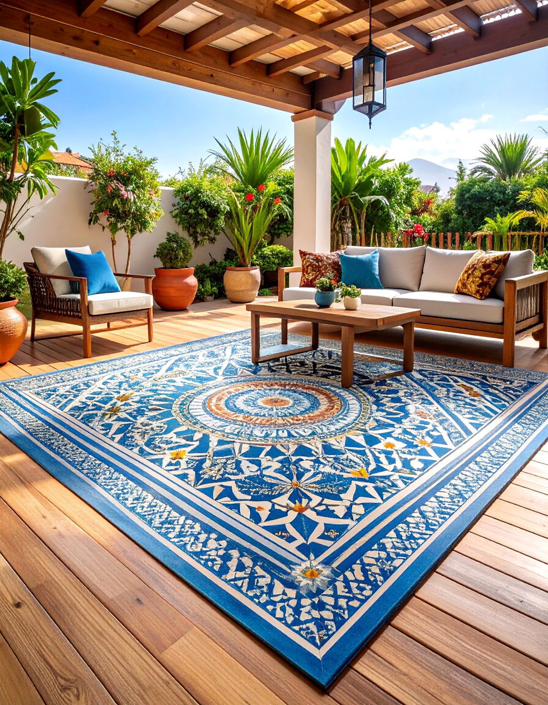 The DIY Stenciled Floor Deck - 30 backyard deck ideas on a budget